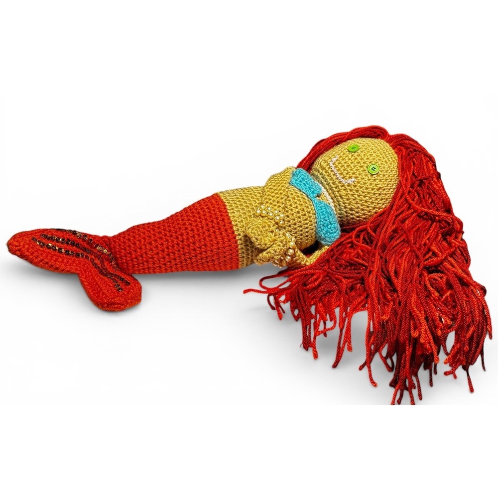 Handmade Crochet Mermaid Doll 21" Amigurumi Red Hair